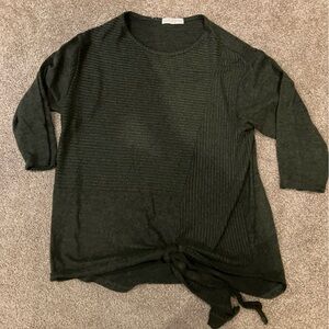 Women’s Forest Green Ribbed Crewneck Tie-Hem Sweater